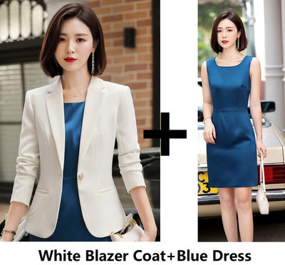 Kiváló minőségű szövetből készült női öltönyök ruhával és kabátokkal, kabátokkal, őszi formális OL stílusok, női blézerek munkaruha szett 2021