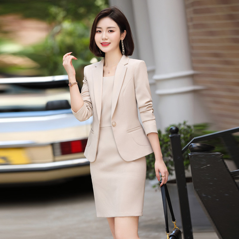 Kiváló minőségű szövetből készült női öltönyök ruhával és kabátokkal, kabátokkal, őszi formális OL stílusok, női blézerek munkaruha szett 2021