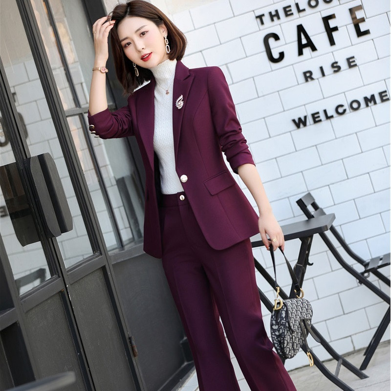 Női üzleti öltönyök őszi tél OL Stílusok Női Irodai Egyenruha Tervek Nadrágruhák Hosszú ujjú női blézerek Oversize