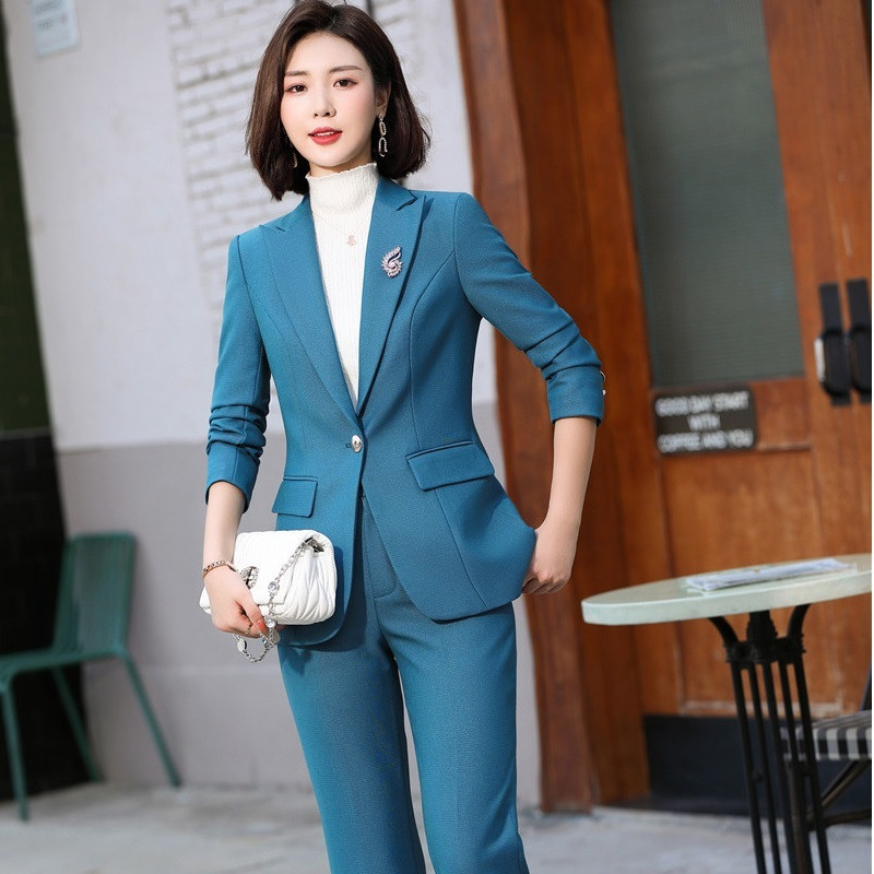 Női üzleti öltönyök őszi tél OL Stílusok Női Irodai Egyenruha Tervek Nadrágruhák Hosszú ujjú női blézerek Oversize
