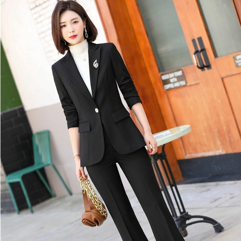 Női üzleti öltönyök őszi tél OL Stílusok Női Irodai Egyenruha Tervek Nadrágruhák Hosszú ujjú női blézerek Oversize