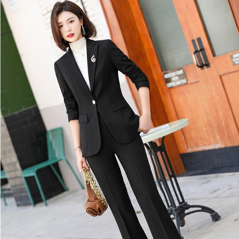 Női üzleti öltönyök őszi tél OL Stílusok Női Irodai Egyenruha Tervek Nadrágruhák Hosszú ujjú női blézerek Oversize