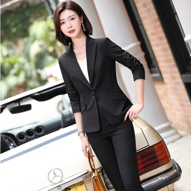 Női üzleti öltönyök őszi tél OL Stílusok Női Irodai Egyenruha Tervek Nadrágruhák Hosszú ujjú női blézerek Oversize