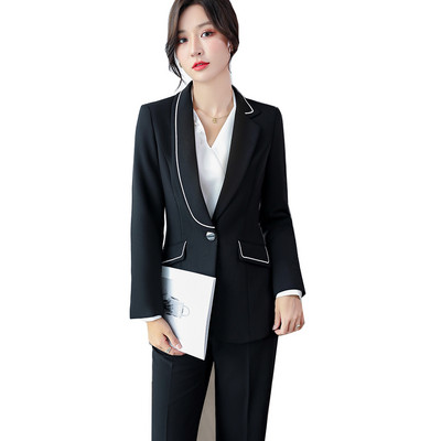 Divatos női dzseki blézer nadrágkosztüm nadrág hivatalos irodai női női fekete bézs 2 részes szett üzleti munkaruházathoz