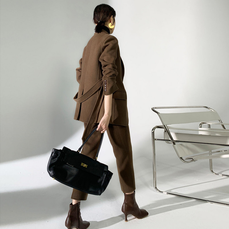 2021, női, őszi, téli, két részes szett irodai női munka alkalmi laza gyapjú blézer ruhák női nadrágkosztümök M579