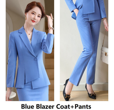 Oversize 5XL női irodai elegáns kék formális üzleti női munkaruha Blézer öltöny professzionális karrier interjú irodai szett