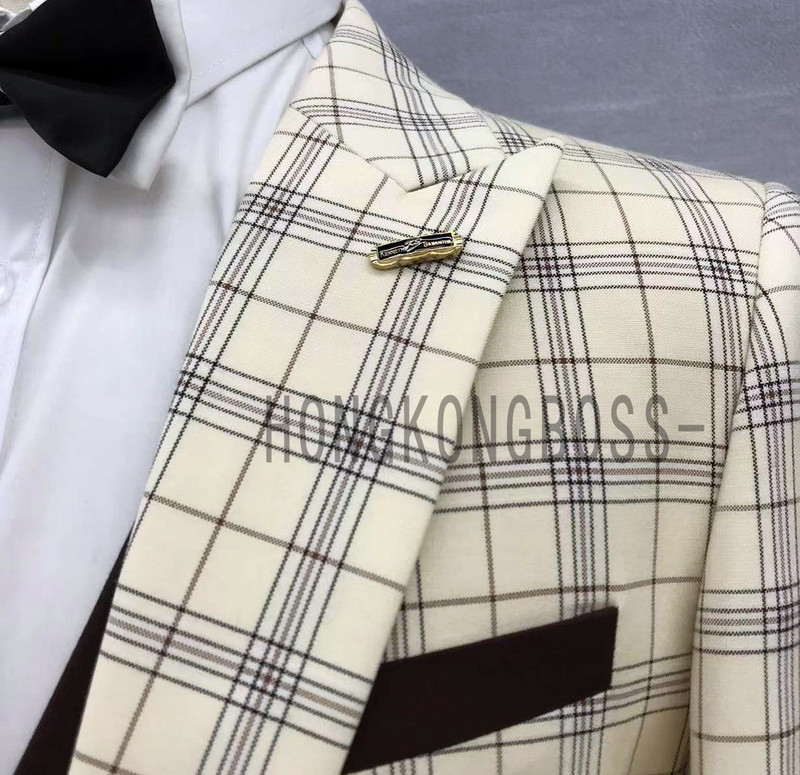 Öltöny Kabát Mellény Nadrág / 2022 Divat Új Férfi Alkalmi Üzleti Kockás Slim Fit Ruha Blézer Kabát Nadrág Mellény 3 db szett