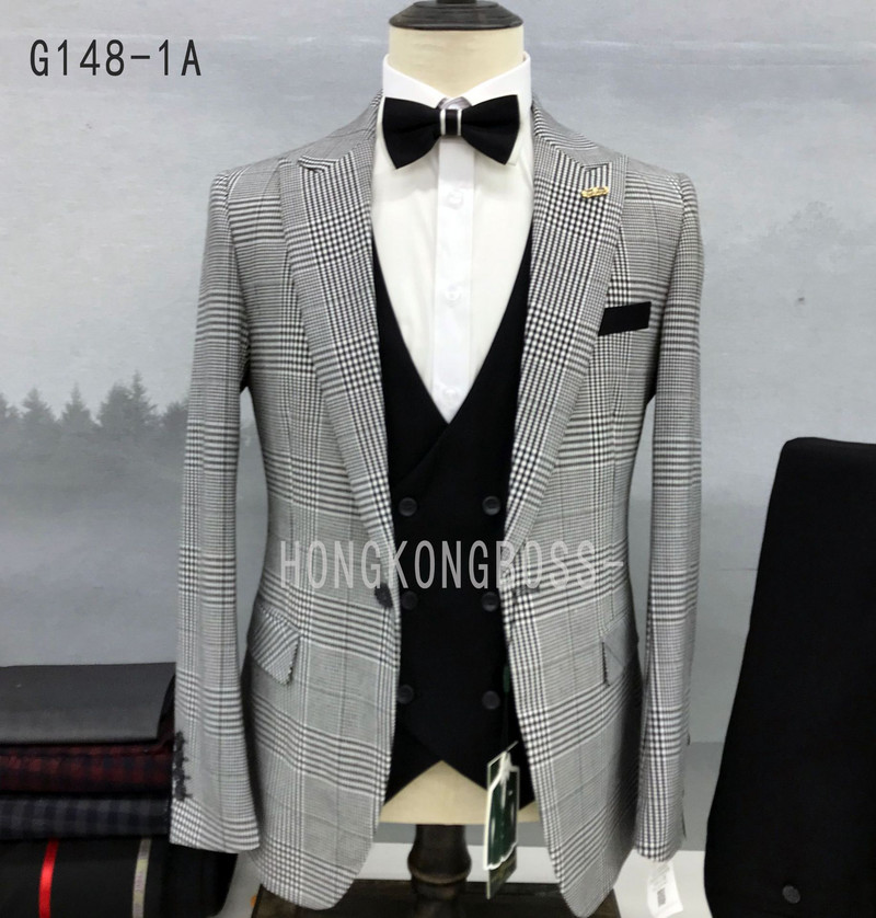 Öltöny Kabát Mellény Nadrág / 2022 Divat Új Férfi Alkalmi Üzleti Kockás Slim Fit Ruha Blézer Kabát Nadrág Mellény 3 db szett