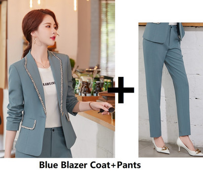 Női formális női öltönyök nadrággal és kabátokkal Kabát Elegáns fehér Professzionális OL stílusú irodai nadrágkosztüm blézer szett