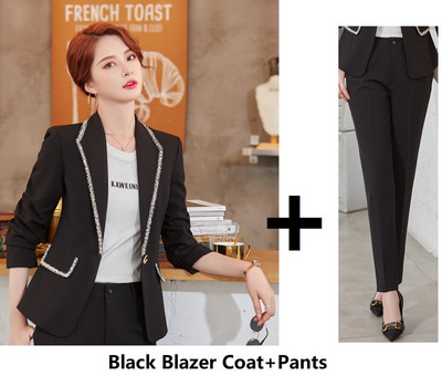 Női formális női öltönyök nadrággal és kabátokkal Kabát Elegáns fehér Professzionális OL stílusú irodai nadrágkosztüm blézer szett