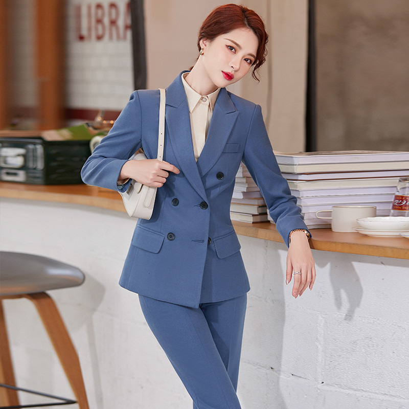 Kiváló minőségű szövet meleg téli formális egyenruha minták nadrágkosztümök nadrágokkal és kabátokkal Kabát Professzionális OL stílusú blézer szett