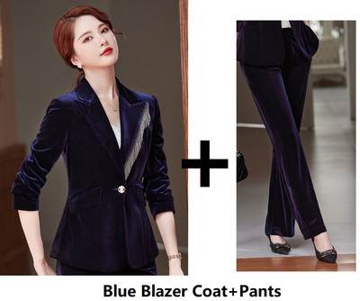 Kiváló minőségű szövet őszi téli formális egyenruha minták nadrágkosztümök nadrággal és kabátokkal Kabát Professzionális OL stílusú blézer szett