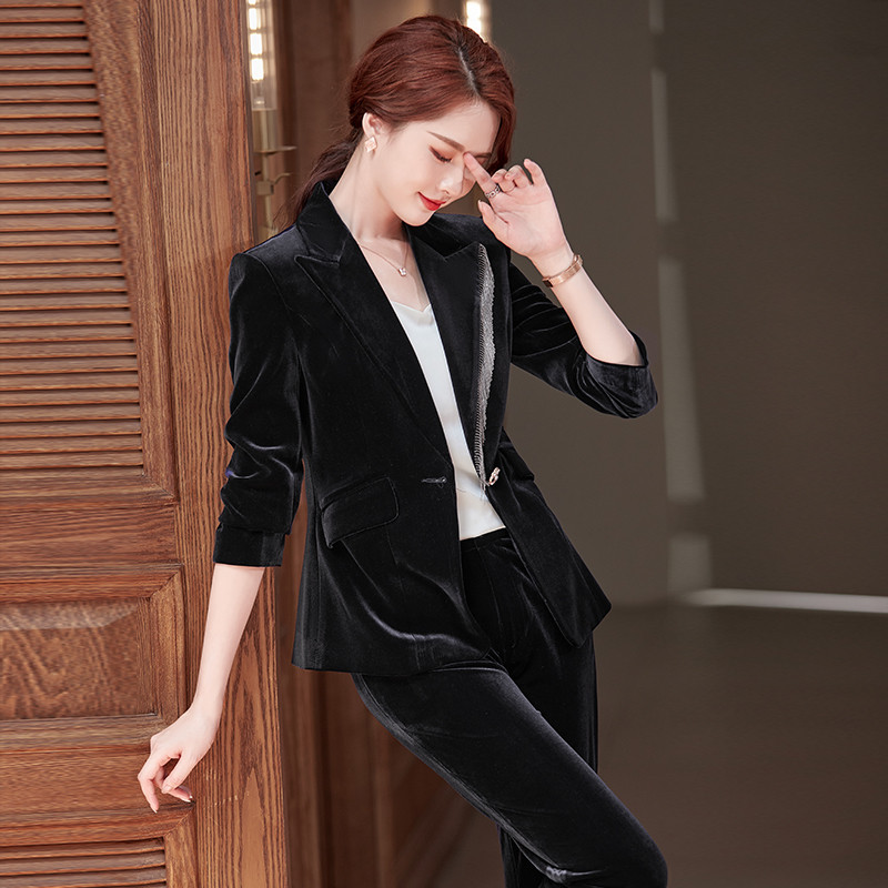 Kiváló minőségű szövet őszi téli formális egyenruha minták nadrágkosztümök nadrággal és kabátokkal Kabát Professzionális OL stílusú blézer szett