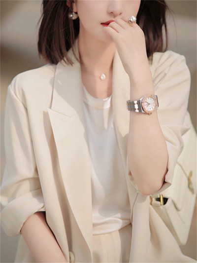 Syiwidii elegáns női öltöny szett 2023 új koreai túlméretezett, hosszú ujjú tömör öltönyök, magas derekú, széles lábú, egyenes öltönynadrág szett