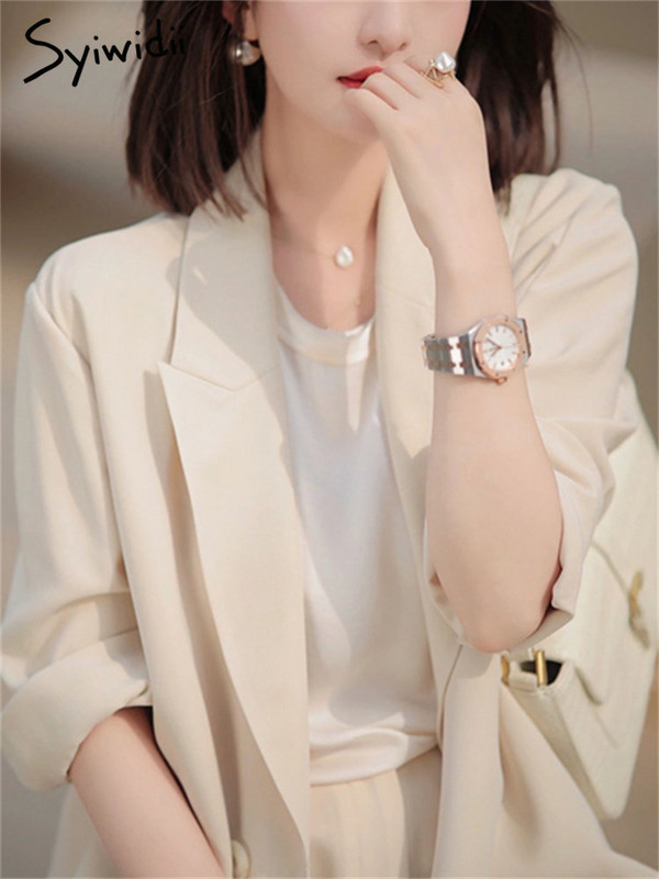 Syiwidii elegáns női öltöny szett 2023 új koreai túlméretezett, hosszú ujjú tömör öltönyök, magas derekú, széles lábú, egyenes öltönynadrág szett