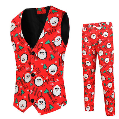 1/2/3 darabos öltönyök (blézer + nadrág + mellény) Férfi karácsonyi nyomtatott blézer szett Férfi karcsúsított öltönyök készlet Ingyenes szállítás