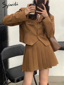 Syiwidii irodai női blézer dzseki szoknya készletek nőknek lehúzható gallérral, egysoros koreai alkalmi redőzött szoknya szettek