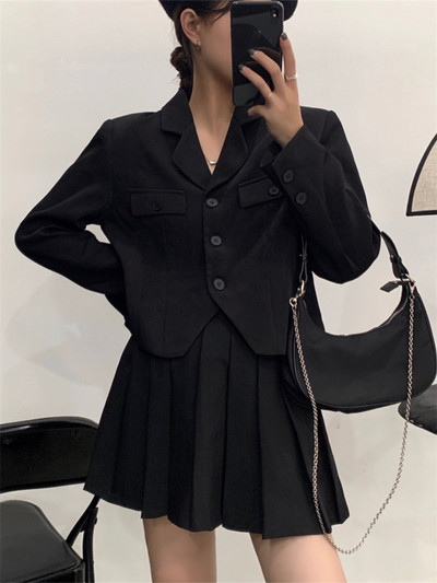 Syiwidii irodai női blézer dzseki szoknya készletek nőknek lehúzható gallérral, egysoros koreai alkalmi redőzött szoknya szettek