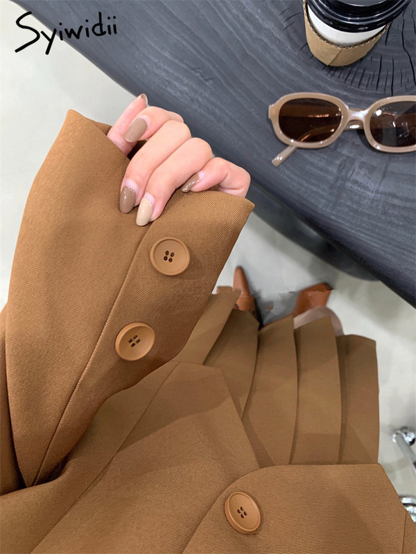 Syiwidii irodai női blézer dzseki szoknya készletek nőknek lehúzható gallérral, egysoros koreai alkalmi redőzött szoknya szettek