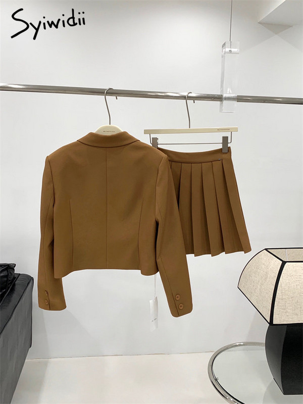Syiwidii irodai női blézer dzseki szoknya készletek nőknek lehúzható gallérral, egysoros koreai alkalmi redőzött szoknya szettek