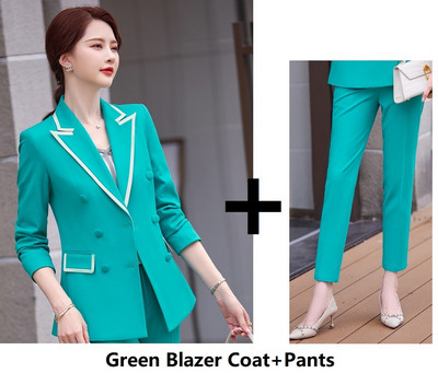 Formal OL Styles Blézerek öltönyök Elegáns Rózsaszín Kiváló Minőségi Anyag Professzionális Karrier Üzleti Női Nadrág szett nadrágkosztümök