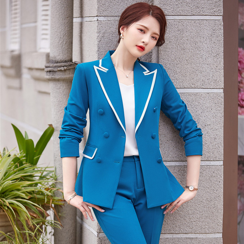 Formal OL Styles Blézerek öltönyök Elegáns Rózsaszín Kiváló Minőségi Anyag Professzionális Karrier Üzleti Női Nadrág szett nadrágkosztümök