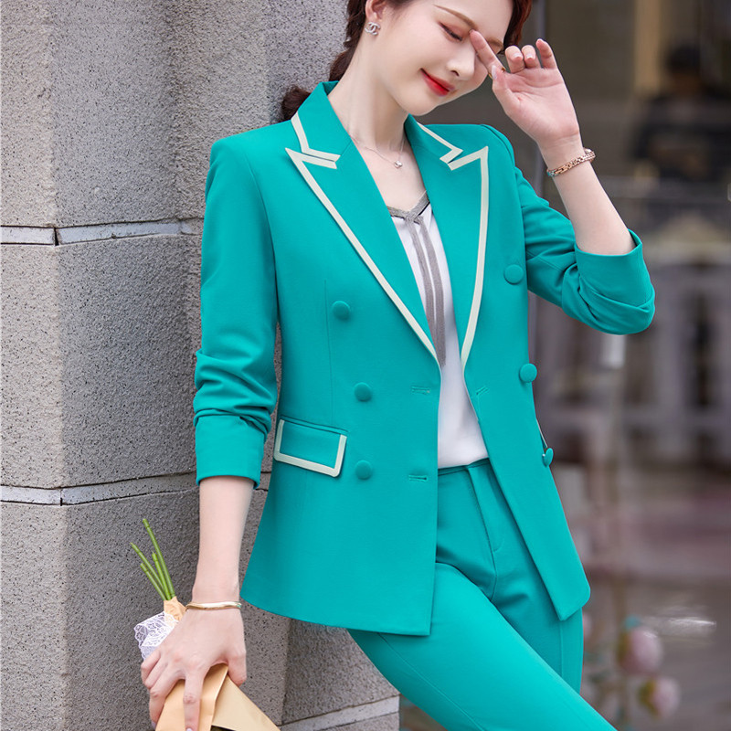 Formal OL Styles Blézerek öltönyök Elegáns Rózsaszín Kiváló Minőségi Anyag Professzionális Karrier Üzleti Női Nadrág szett nadrágkosztümök