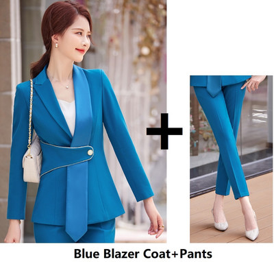 Oversize 5XL Elegáns kék női irodai munkaruházat blézerek öltönyök kiváló minőségű szövet őszi téli professzionális OL nadrágkosztümök