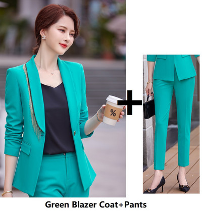 Formális OL Stílusok Női irodai blézerek öltönyök Kiváló minőségű szövet Professzionális karrier Üzleti női nadrág szett nadrágkosztümök