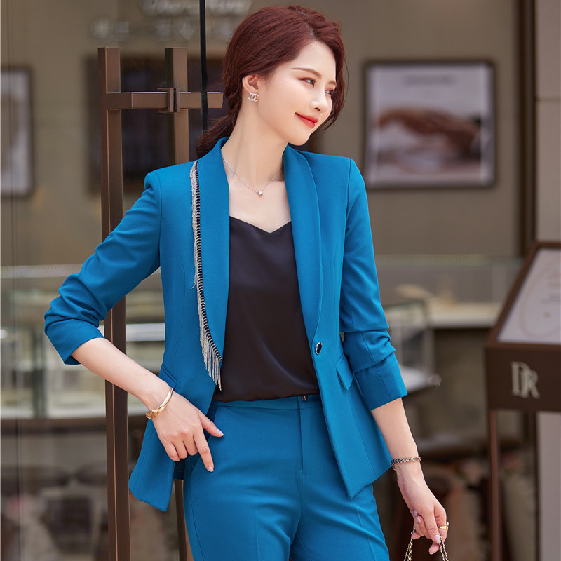 Formális OL Stílusok Női irodai blézerek öltönyök Kiváló minőségű szövet Professzionális karrier Üzleti női nadrág szett nadrágkosztümök