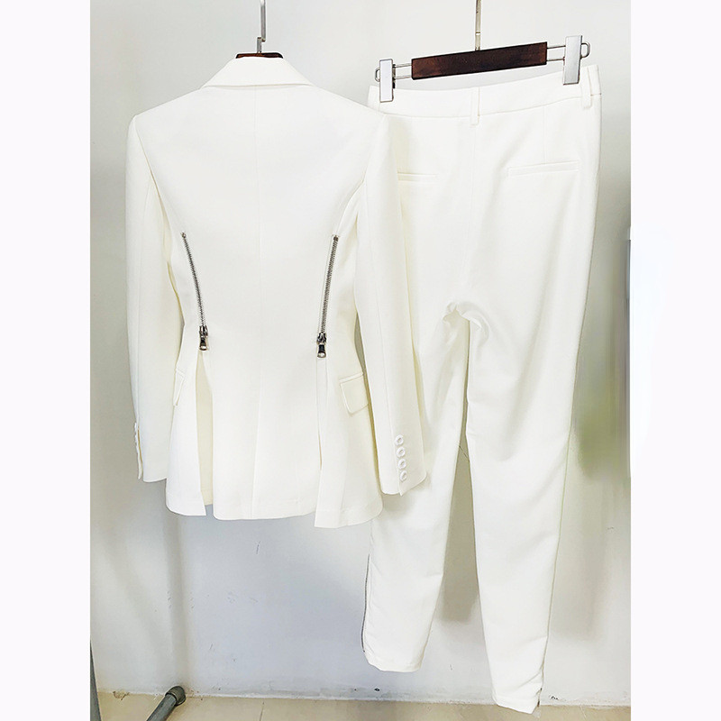 Toamnă, primăvară, design de lux, îmbrăcăminte de stradă pentru femei, costum din două piese, blazer alb, pantaloni, seturi de calitate superioară, elegantă, pentru birou, coreeană.
