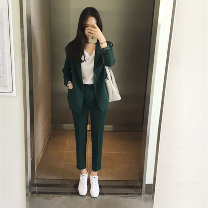 Alien Kitty 2021 új elegáns irodai munkaruha nadrágkosztümök OL 2 részes készletek tömör blézer dzseki és nadrág öltöny Női szett