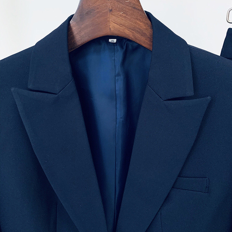 Nagy divat, legújabb, 2022-es Runway tervezői öltöny szett női egygombos blézer, lobogó nadrágkosztüm, elegáns irodai női ruhák