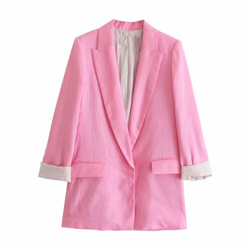 PSEEWE Σετ Γυναικείο 2 τεμάχια Chic Pink Blazer Γυναικεία Κομψά Σετ παντελόνια με φαρδύ πόδι Business Office Casual Green Blazer outfit