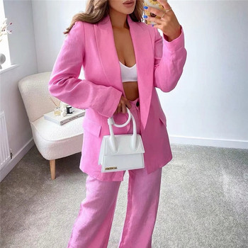 PSEEWE Σετ Γυναικείο 2 τεμάχια Chic Pink Blazer Γυναικεία Κομψά Σετ παντελόνια με φαρδύ πόδι Business Office Casual Green Blazer outfit