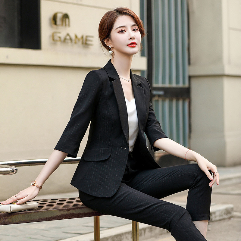 Újdonság zöld formális egyenruha minták nadrágkosztümök női üzleti munkaruházat professzionális blézerek nadrág szettek fél ujjú OL stílusok