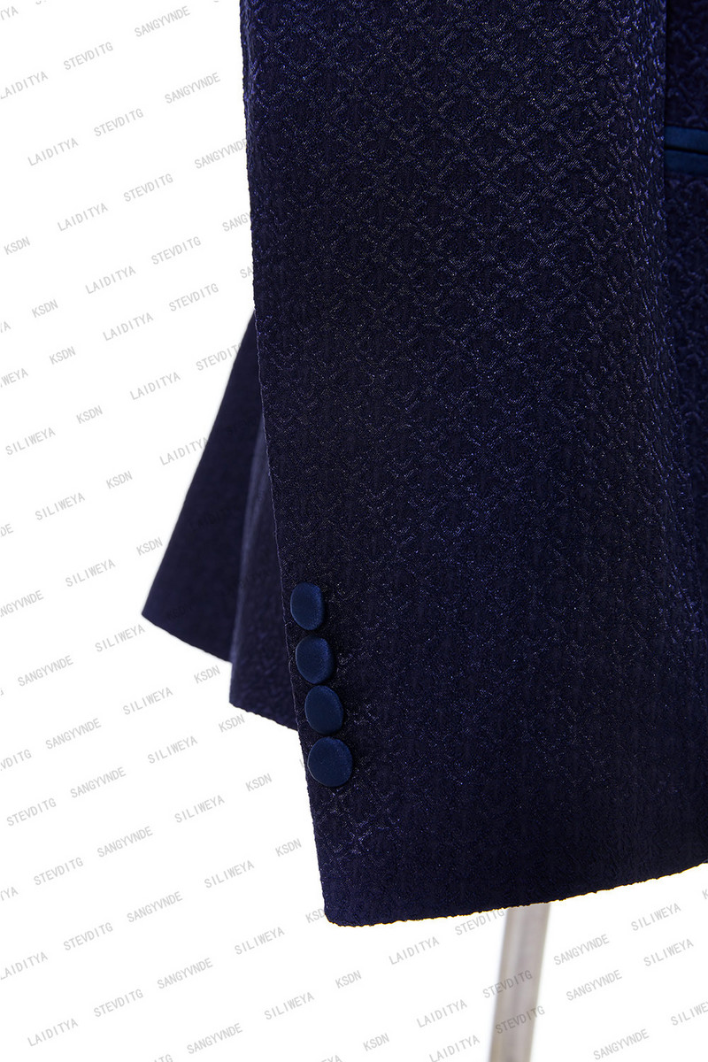 Costume de nuntă pentru bărbați 2023, albastru închis, jacquard, design italian, la comandă, șampanie, pentru fumători, smoking, 2 piese, mire pentru bărbați
