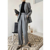 Szürke blézer Női öltöny nadrág 2 részes szett Üzleti interjú munkaruha iroda Női ruházat divatos tempera öltöny