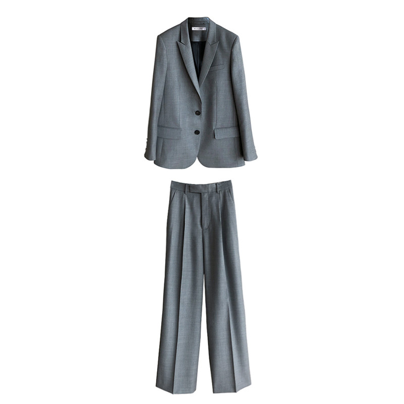 Szürke blézer Női öltöny nadrág 2 részes szett Üzleti interjú munkaruha iroda Női ruházat divatos tempera öltöny