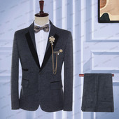 2023-as új alkalmi úriember esküvői vőlegény férfi öltönyök kék fekete vegyes betűs mintás bársony hajtóka karcsú, 2 db-os szett kabát nadrág