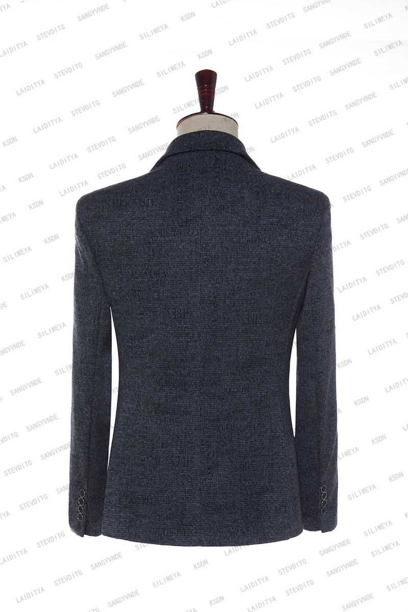 2023-as új alkalmi úriember esküvői vőlegény férfi öltönyök kék fekete vegyes betűs mintás bársony hajtóka karcsú, 2 db-os szett kabát nadrág