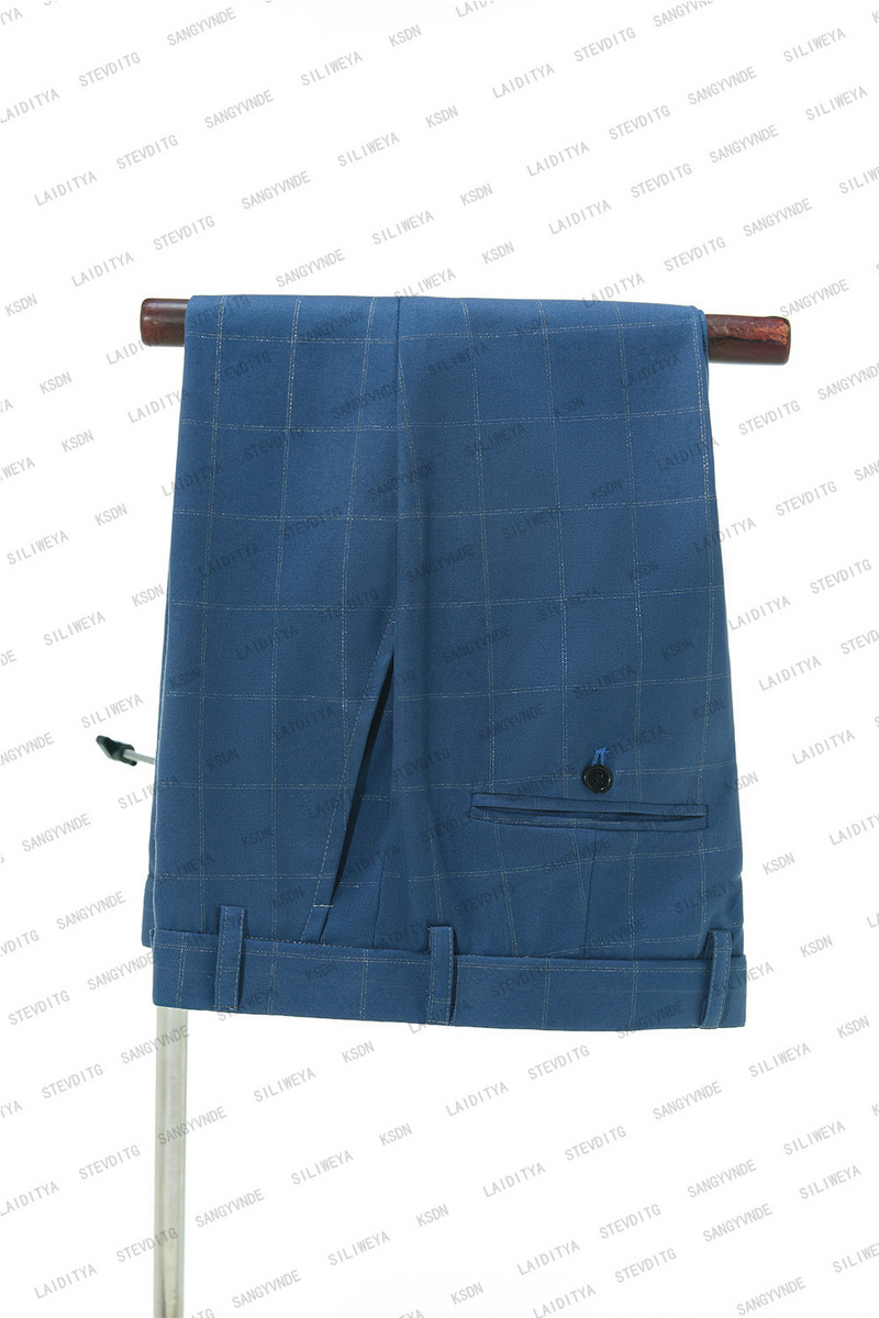 2023-as divatos új férfi kék kockás öltönyök, karcsú, férfi üzleti bankett öltöny szett nagy méretű (kabát+nadrág) Terno Masculino