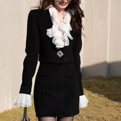 Őszi fekete kétrészes szoknya szett női koreai divatos vintage blézer öltöny szett Női alkalmi luxus elegáns szoknya ruhák 2022 új