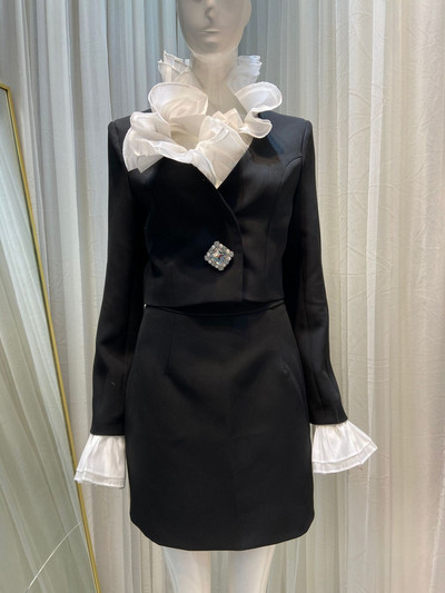 Őszi fekete kétrészes szoknya szett női koreai divatos vintage blézer öltöny szett Női alkalmi luxus elegáns szoknya ruhák 2022 új