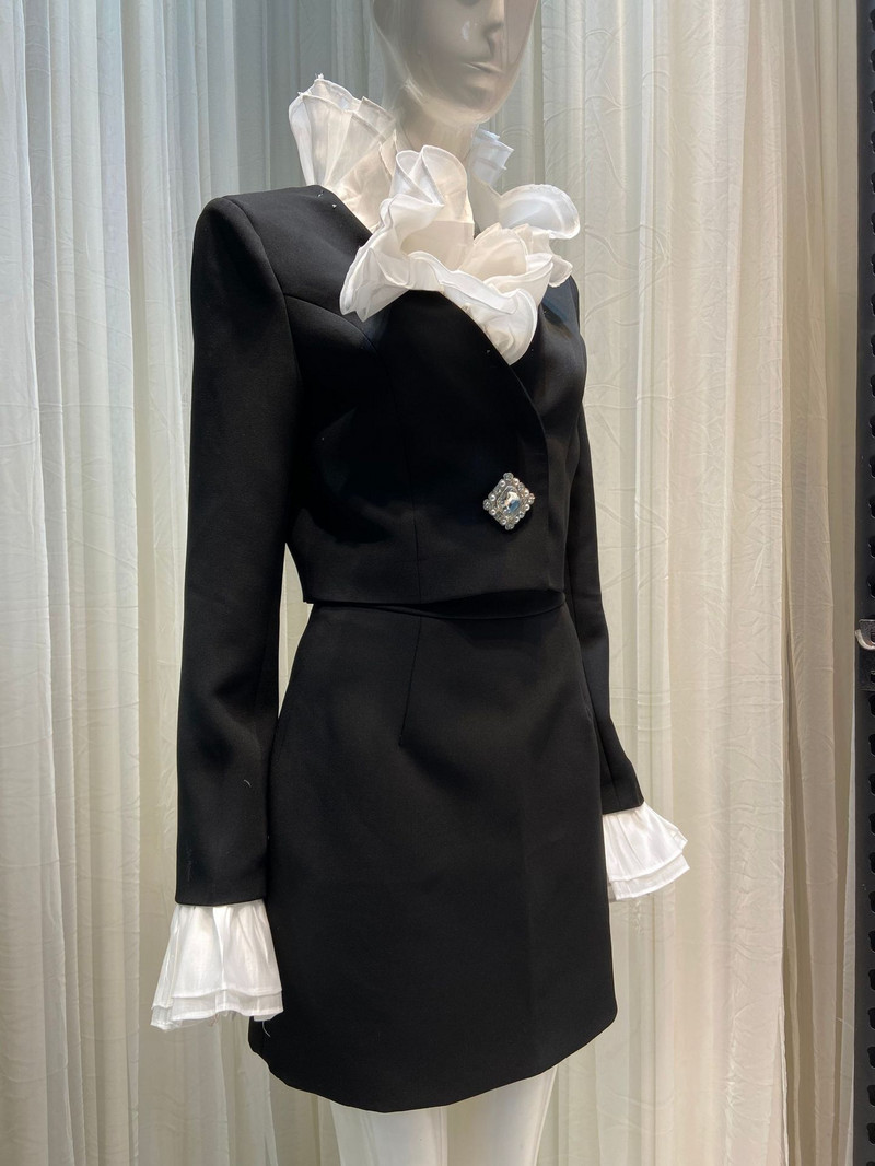 Őszi fekete kétrészes szoknya szett női koreai divatos vintage blézer öltöny szett Női alkalmi luxus elegáns szoknya ruhák 2022 új