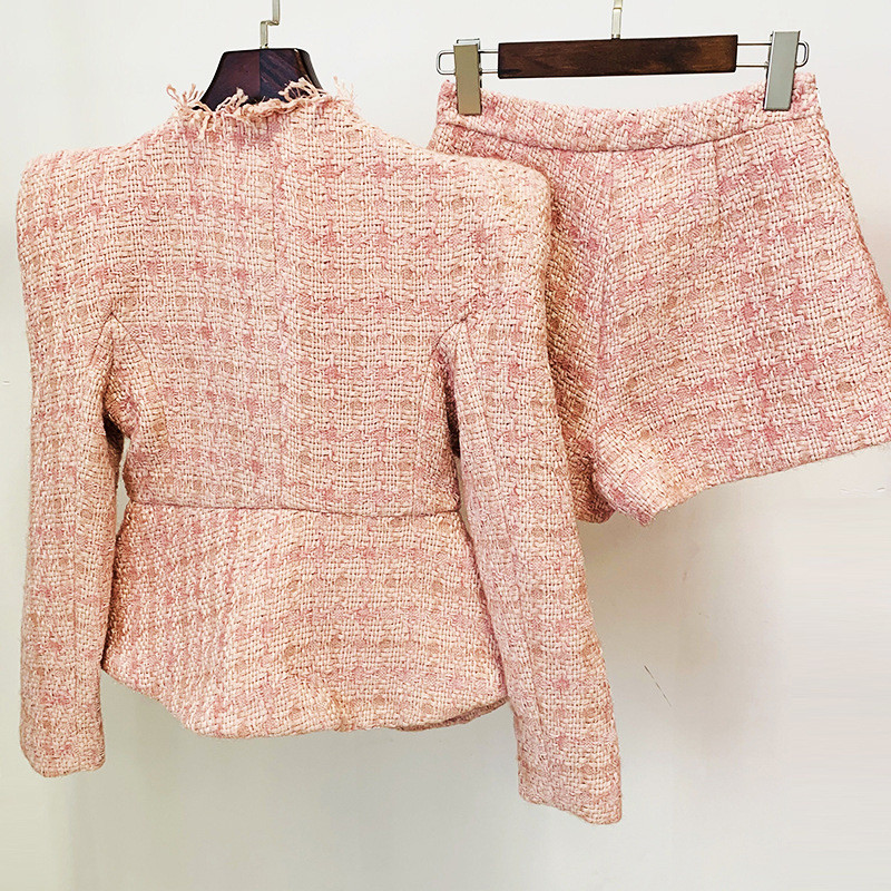Női rövidnadrág blézer öltöny 2022 új őszi fényes selyem tweed blézer öltöny kétrészes készletek kiváló minőségű, elegáns koreai
