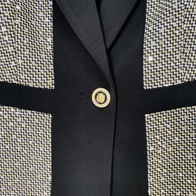 HIGH STREET 2022 Legújabb dizájner divatos kifutó öltöny szett vékony szabású női színes blokk flitteres blézer nadrág öltöny női kockás