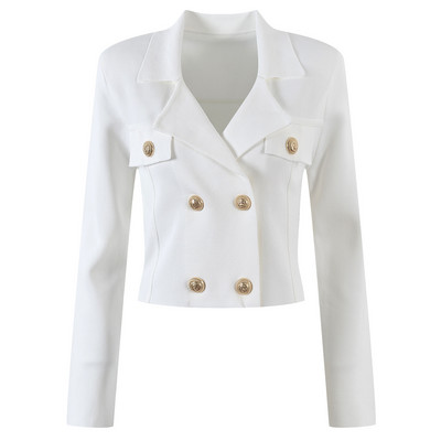 Márkatervező tavaszi női ruhák 2023-as évjárat, elegáns arany oroszlángombos kötött kardigán+mini ruha, kétrészes női készletek