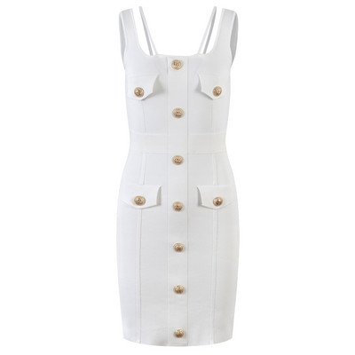 Márkatervező tavaszi női ruhák 2023-as évjárat, elegáns arany oroszlángombos kötött kardigán+mini ruha, kétrészes női készletek