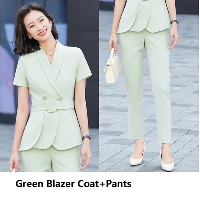 2 részes szett öltöny blézer övvel és nadrággal és szoknyával nőknek Karrierinterjú OL Stílusok Professzionális blézerek Kabát nadrágkosztümök